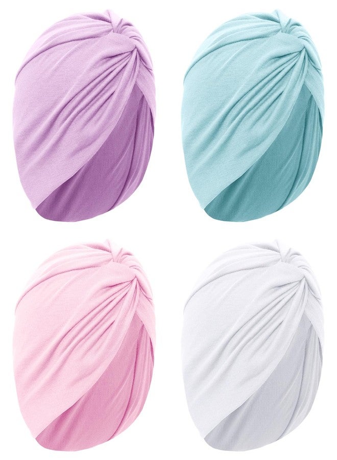 Sdfvsdg 4 Pcs Stretchy Turban Head Wraps for Women Pre Tied Knot Turban Hats Sleep Hats Cancer Headwear Chemo Headwrap 4 Colors (Blue, Purple, Pink, White) - Image 1
